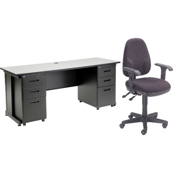 Interion By Global Industrial Office Desk Kit, 24 in D X 30 in H, 72 in W X 670076GY-B1 - main